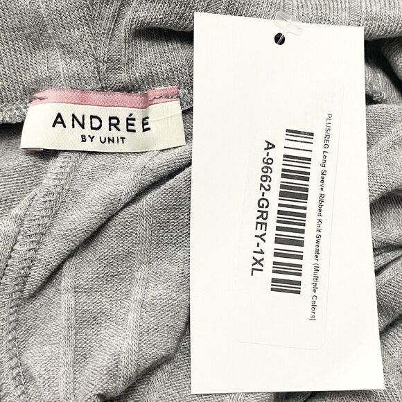 Andree by Unit Womens Size 1X Relaxed Fit Rib Knit Sweater Shirt Cowl Neck Gray - Picture 8 of 9